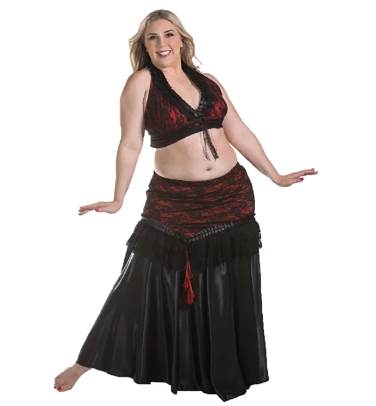 Belly Dance Satin Skirt, Lace Over-Skirt, & Halter Top Costume Set | DEEP SATIN velvet skirt plush