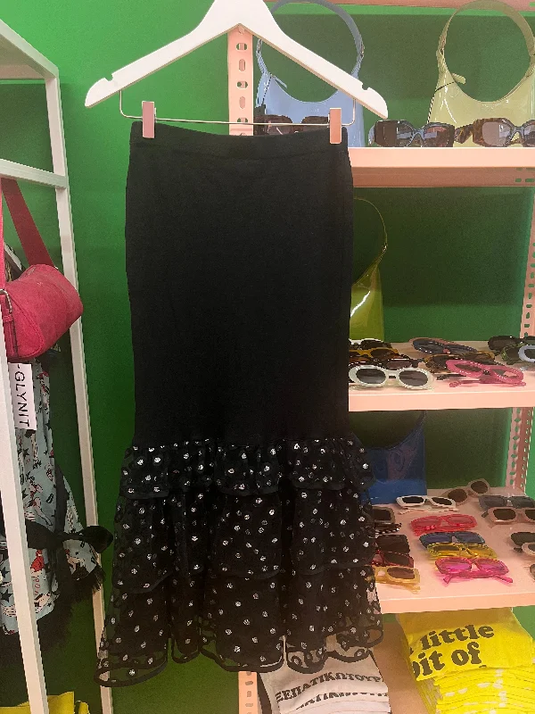 Black elastic skirt with ruffles leather skirt modern