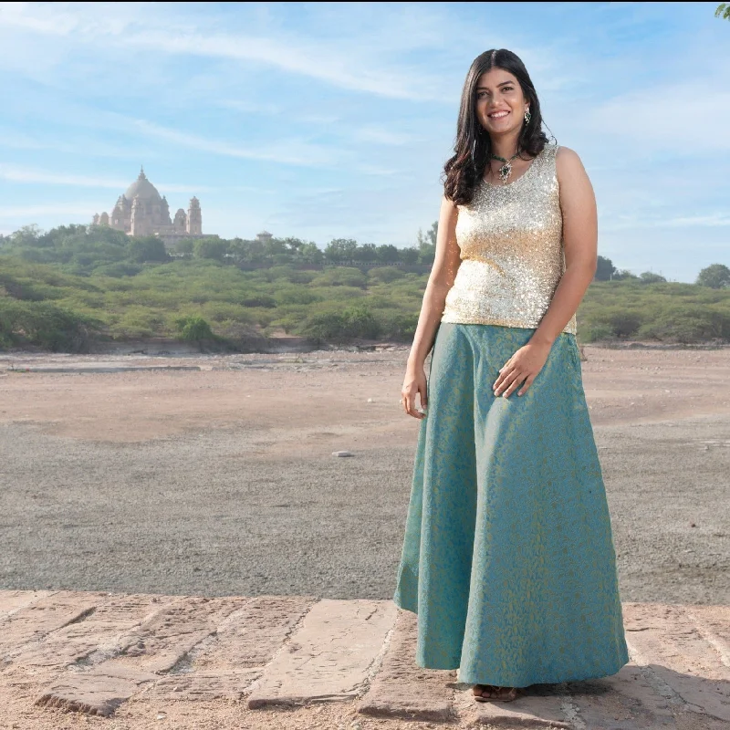 Blue Ocean Brocade Skirt linen skirt light
