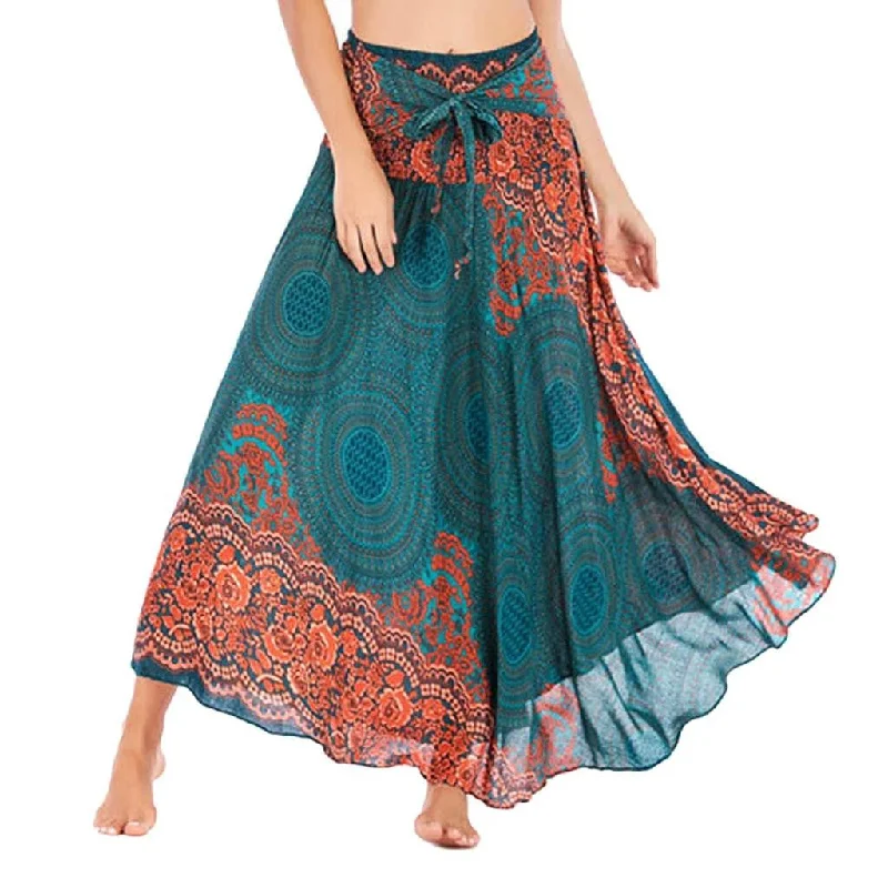 Bohemian Gypsy Flower Pattern Stretch Beach Skirt lightweight skirt design