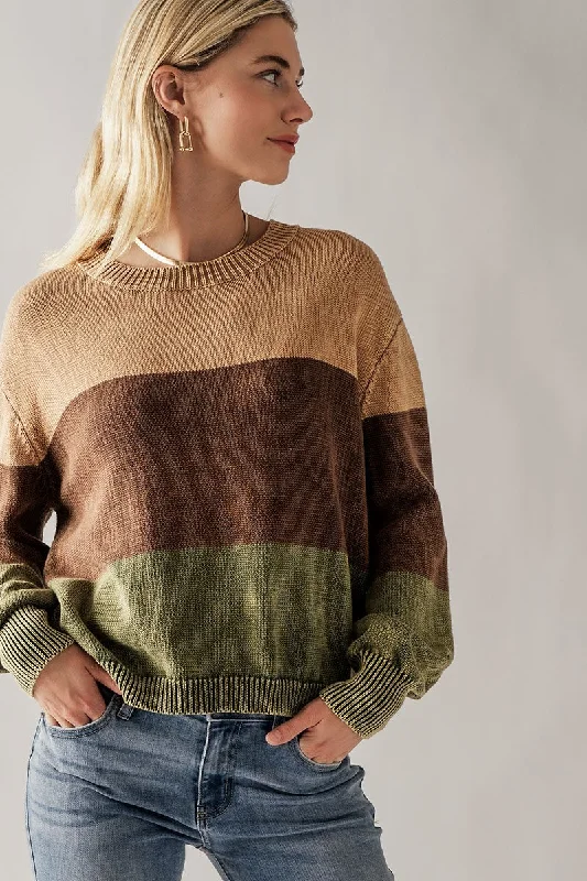Colorblock Rib Knit Sweater Silk Blend Satin Velvet