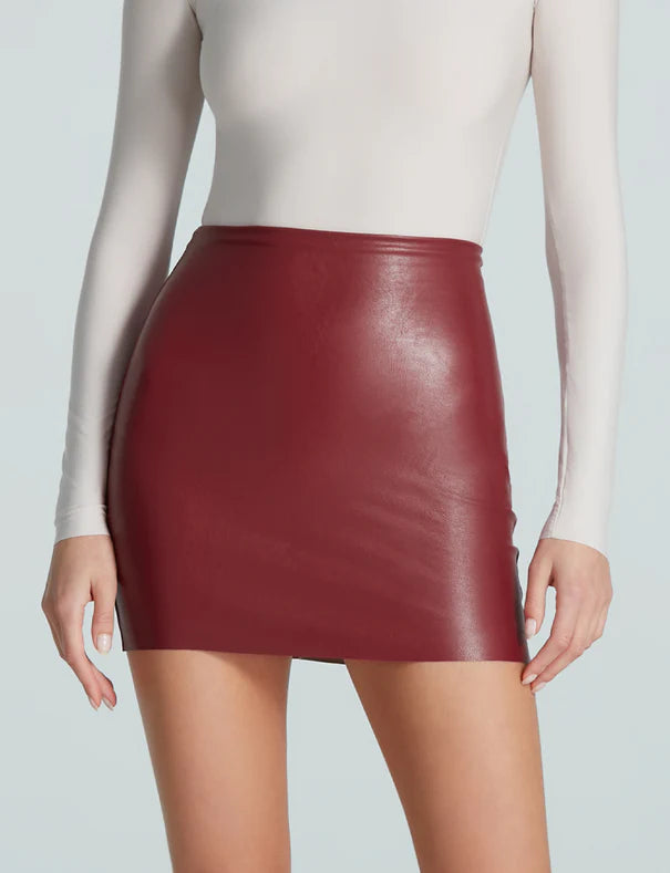 Faux Leather Micro Mini Skirt Garnet flowy skirt hem