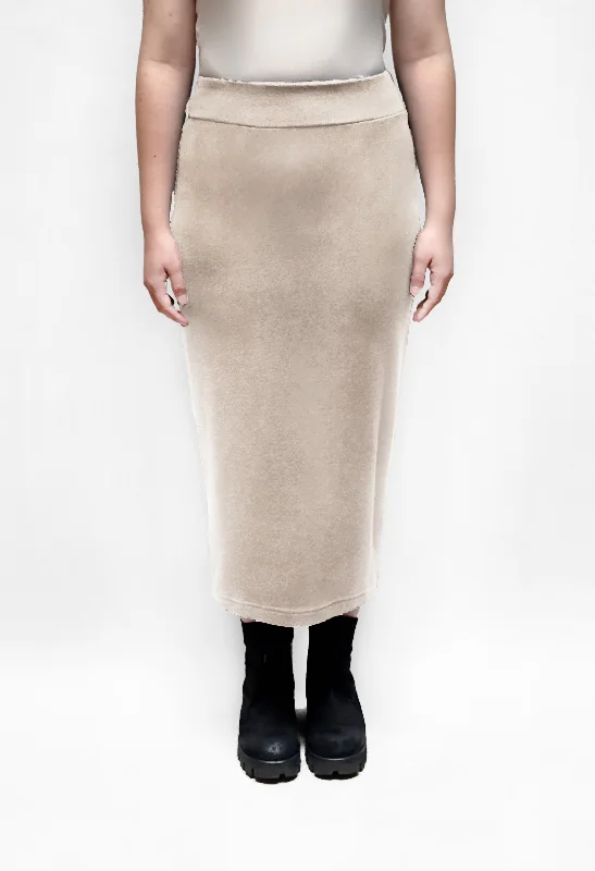 MAMA B Cozy Knit Pencil Skirt in Light Taupe zip skirt side