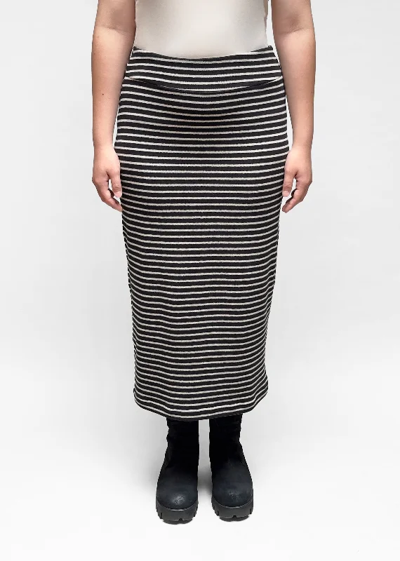 MAMA B Cozy Knit Pencil Skirt in Stripes button skirt front