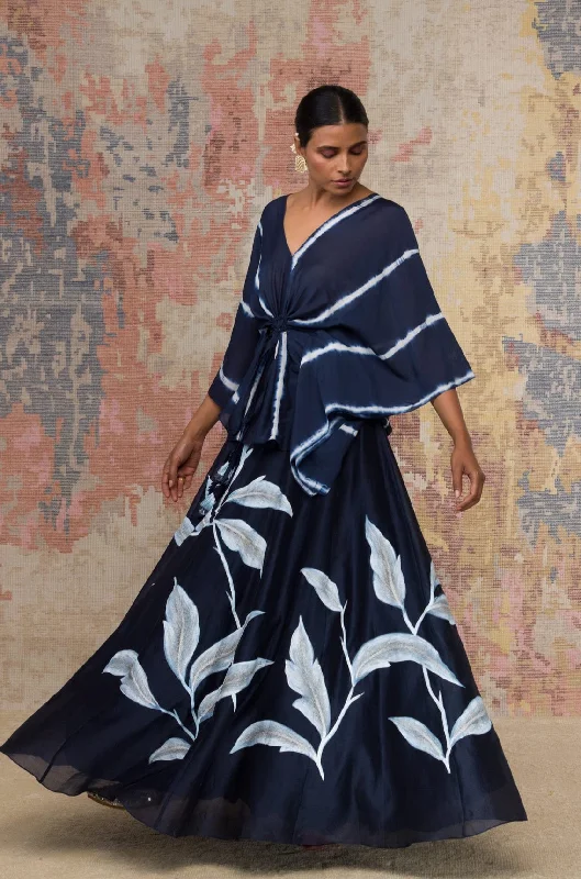 Navy Blue Hand-Painted Skirt Set low waist skirt