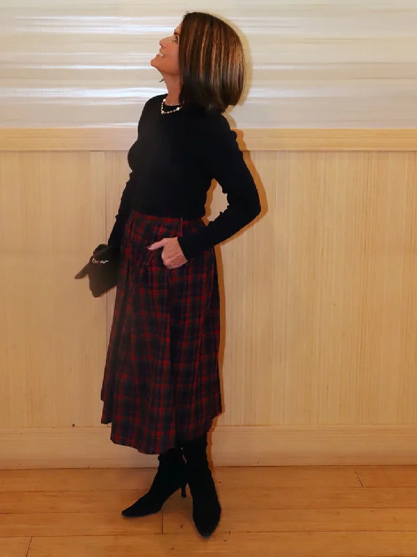 Plaid Box Pleats Midi Skirt lace skirt intricate