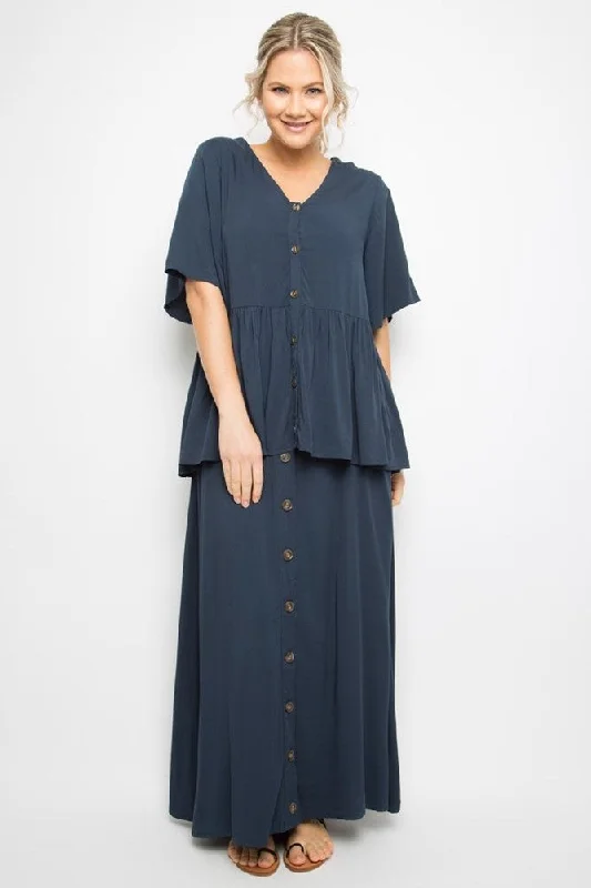 Pq Collection Button Down Skirt Navy denim skirt fashionable