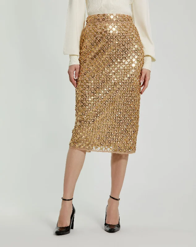 Georgette Embellished Fitted Midi Pencil Skirt lightweight skirt design