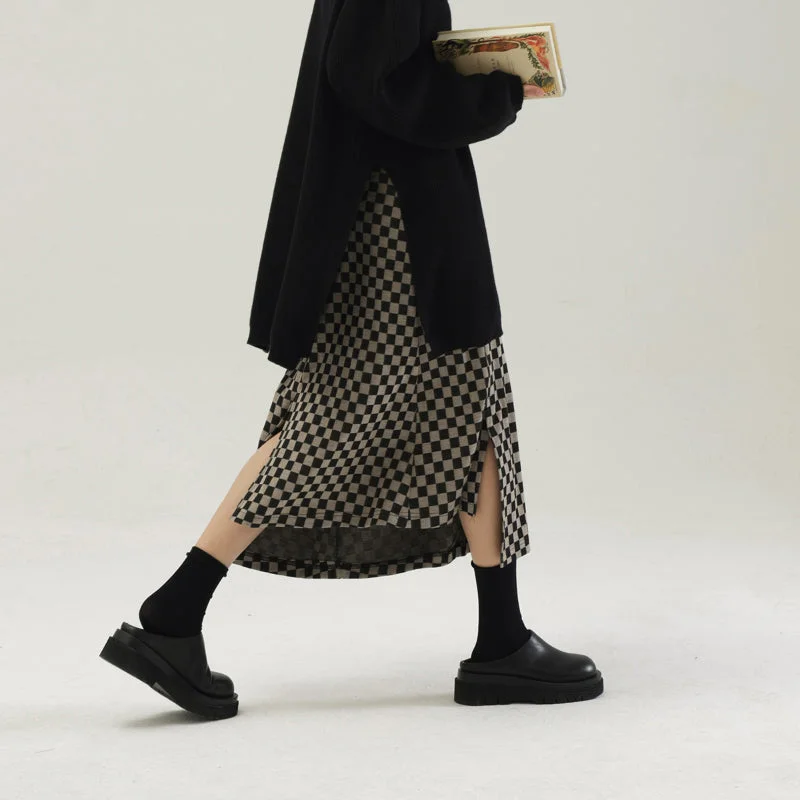 Retro Knitted Slit Skirt lace skirt feminine