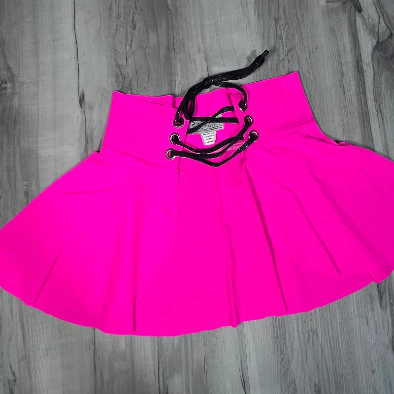 SALE - MEDIUM - Lace-Up Corset Skirt - Neon Pink Spandex wool skirt warm