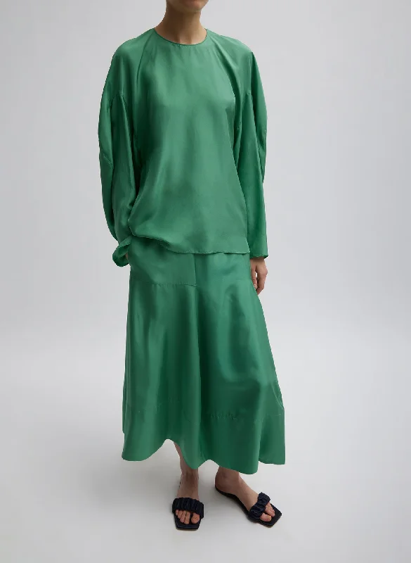 Silk Habutai Circular Seamed Skirt elastic waist skirt