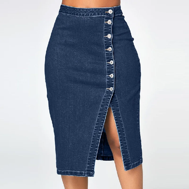 Skirts Womens Fashion Denim Pencil Skirt High Waisted Blow Knee Blue Jeans Skirts Solid Color Party beach skirt pleated Summer zip skirt side