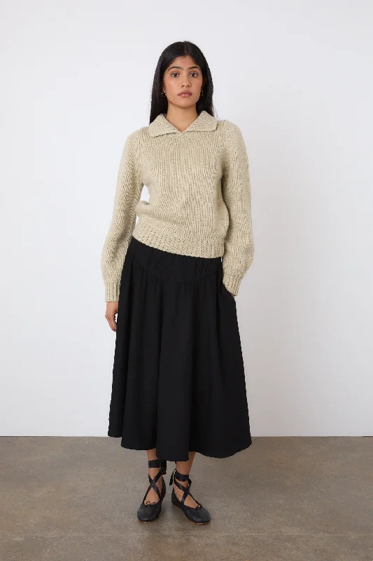 The Deba Wool Skirt, Onyx corduroy skirt textured