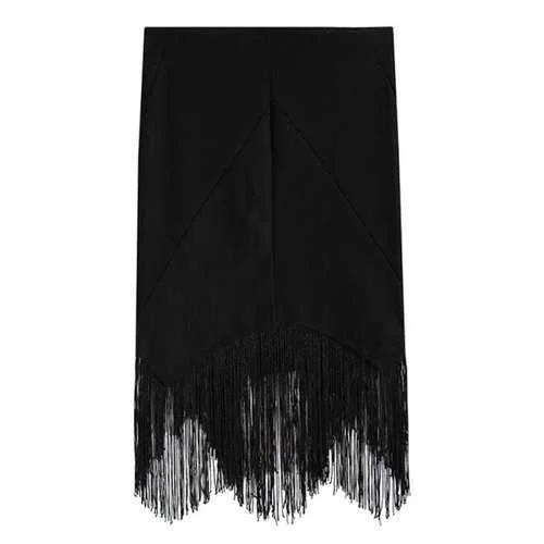 Alluring Black Tassels Spliced Women's Asymmetrical Bodycon Skirt - Black One Size(fit Size Xs To M) cotton skirt soft