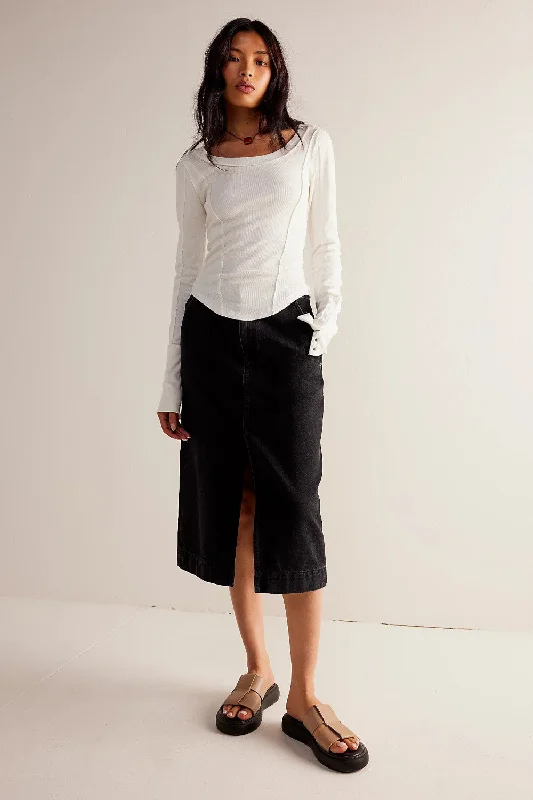 Free People We The Free Wild Roses Midi Skirt in Black denim skirt casual