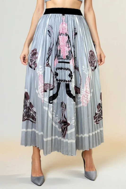 X7783 ELASTIC WAISTBAND MAXI PLEATED SKIRT leather skirt sleek